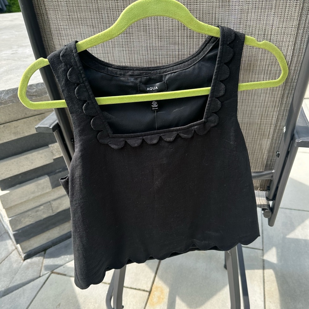 AQUA black scalloped neck and bottom, pullover black top  NEW WITH TAGS
